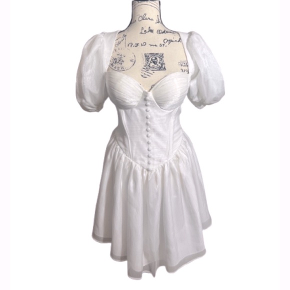 Adeirlina Bridal white mini Dress Elegant White Off-Shoulder corset waist nwt XL - Picture 7 of 15
